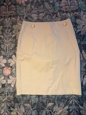 Banana Republic Cream Pencil Skirt with Gold-Tone Buttons